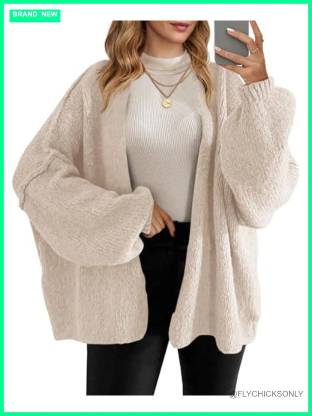 Oversized Open Front Chunky Knit Cardigan Sweater Long Lantern Sleeve